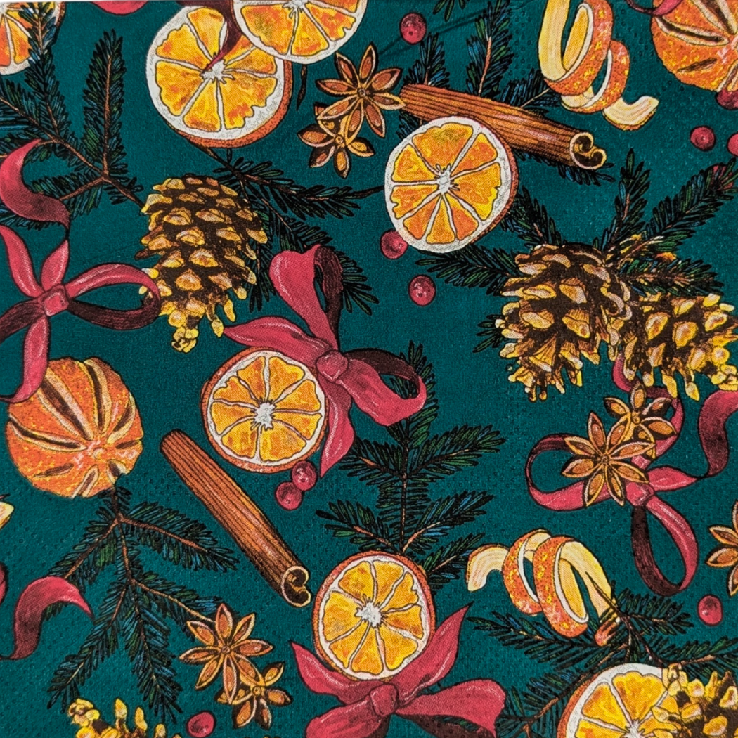 Bluebell and Lark - Wholesale Disposable Napkin - Green Orange And Cinnamon Festive Paper Napkins1