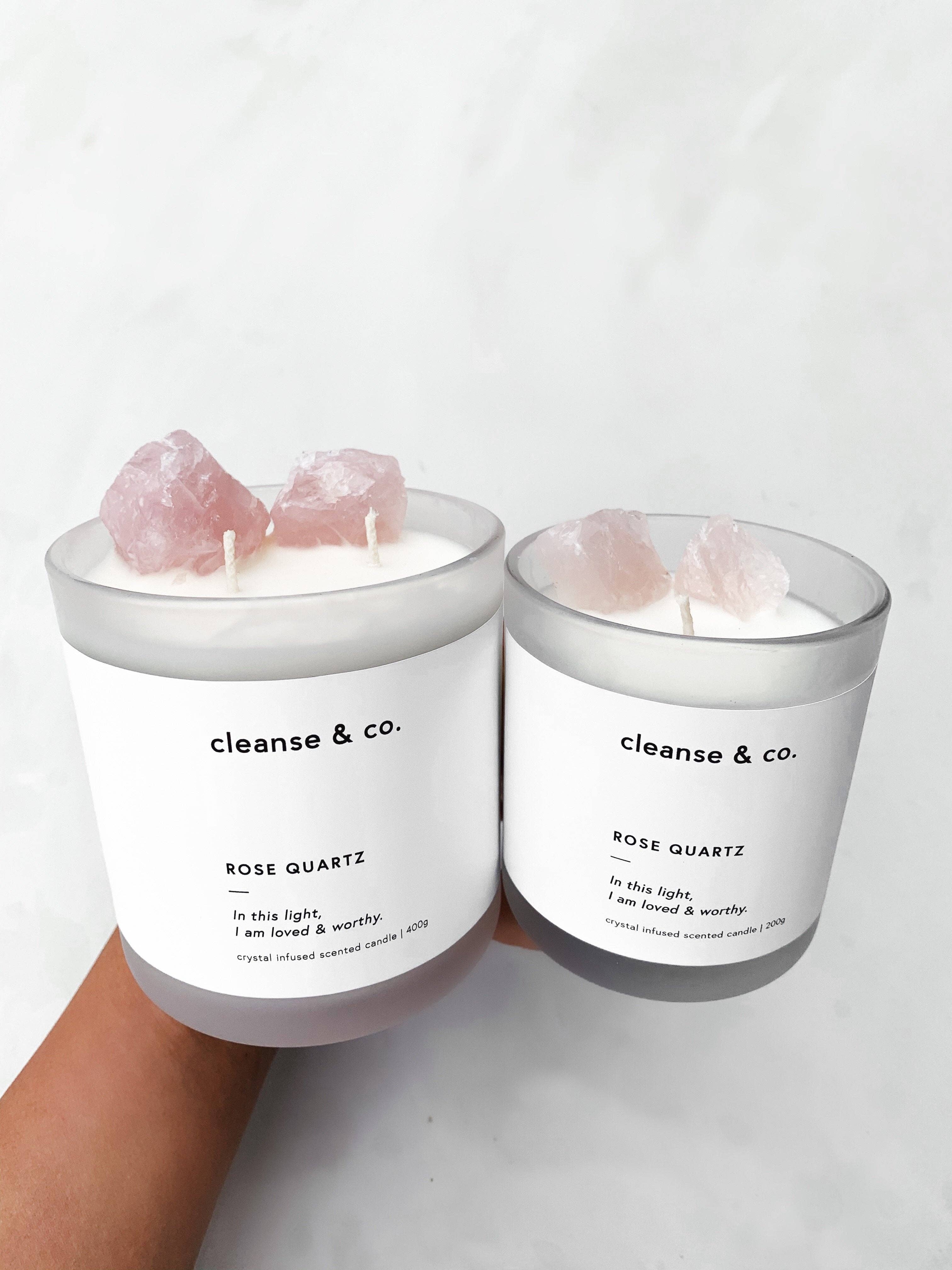 Cleanse & Co. - Wholesale Jar/Filled Candle - Rose Quartz Intention Crystal Candle - loved & worthy2