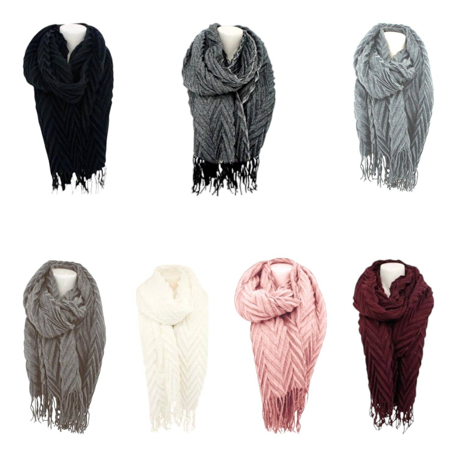 VewoTex - Wholesale Scarf - Women's - Winter Women's Scarf » Fringed Scarf 220 x 72 cm » Women's Scarf with Pleated Look » Winter Scarf Soft Cashmere Pleated5