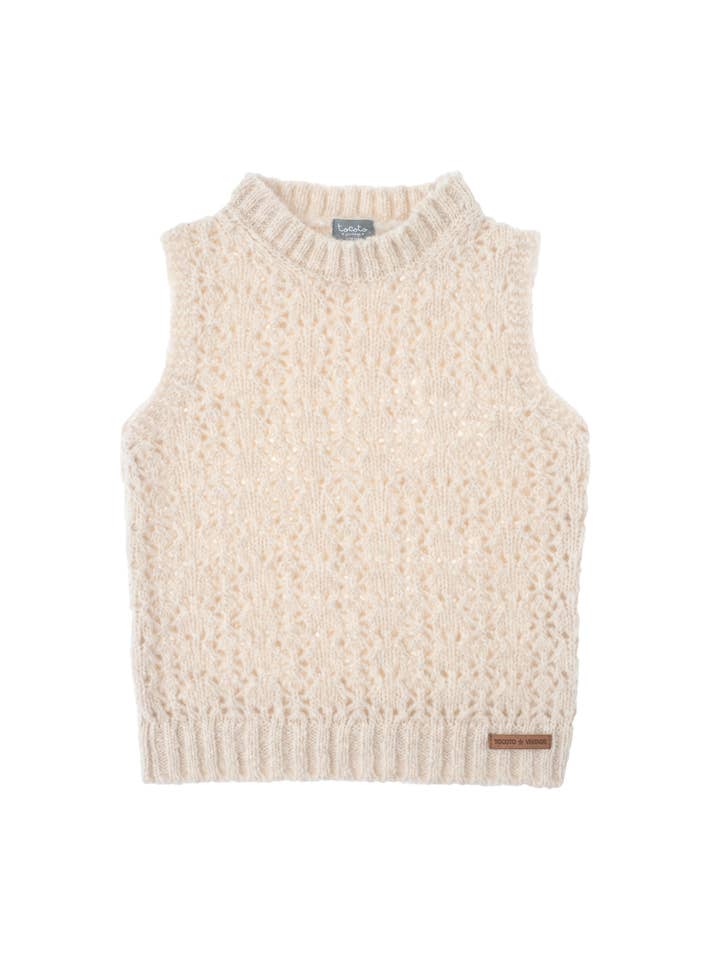 Blanco roto Chaleco de punto calado W50622 de venta al por mayor en Faire