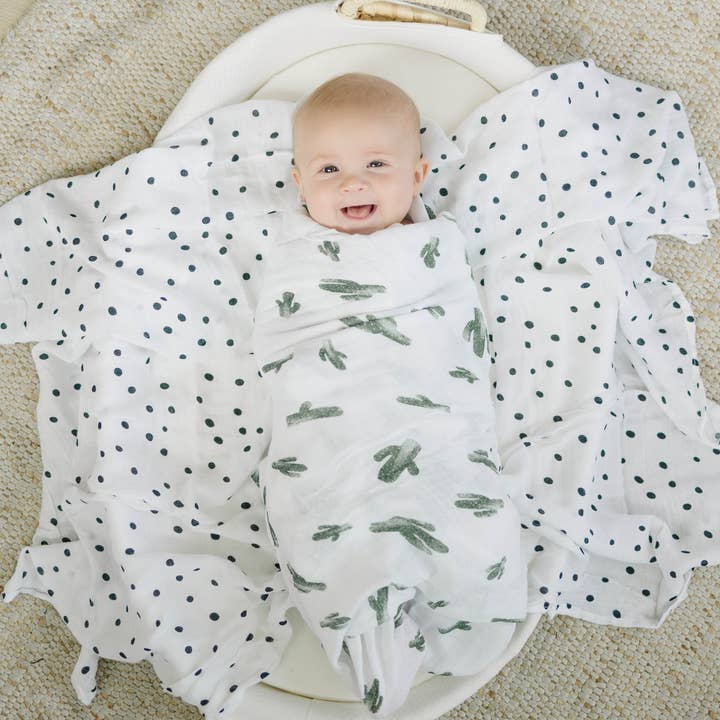 Bebe au Lait - Wholesale Swaddle Set - Baby - Saguaro + Dottie Oh-So-Soft Muslin Swaddle Blanket Set4