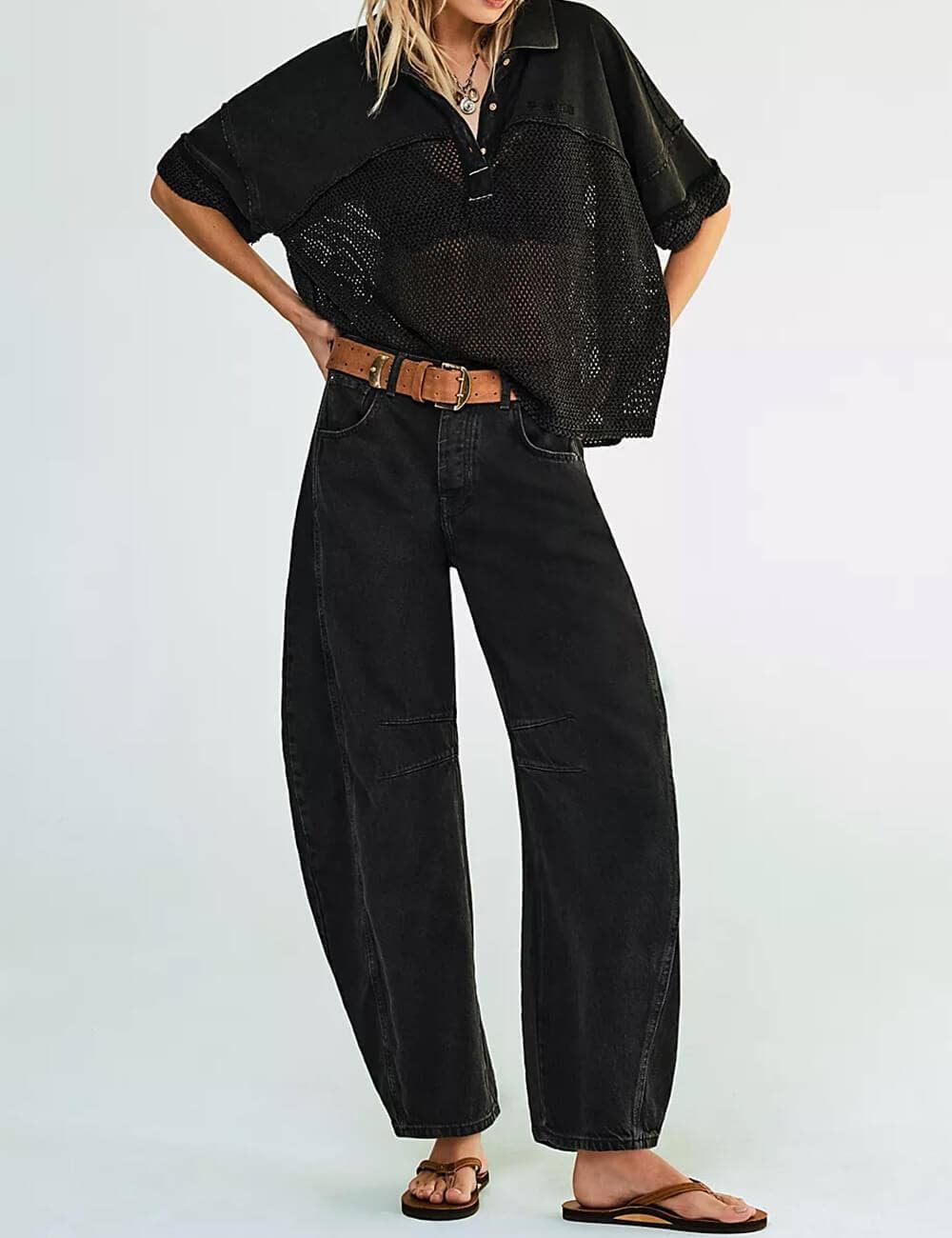 Sweetkama - Wholesale Jeans - Women's - Ladies Mid Rise Wide Leg Barrel Jeans SKP5229