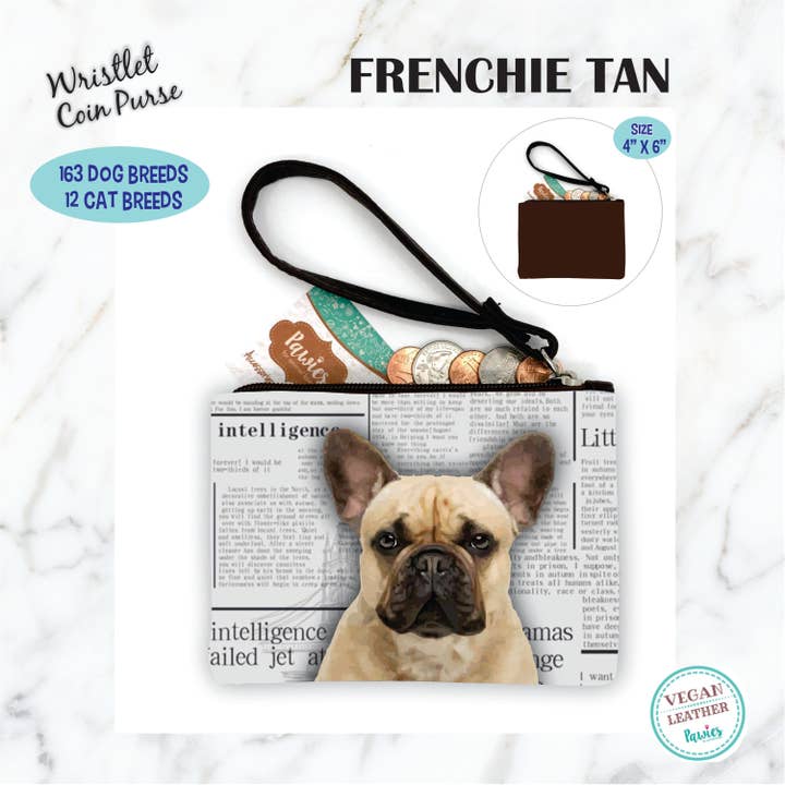 Frenchie Tan Coin Purse • Floor Display Optional for wholesale by pawies