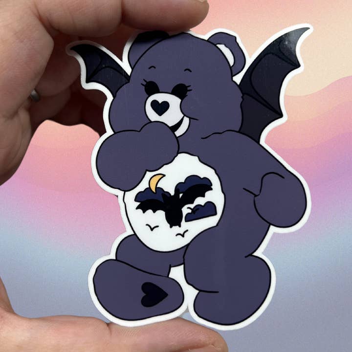 Bat Care Bear Glossy Vinyl Water Resistant Sticker for wholesale by familiar sadie