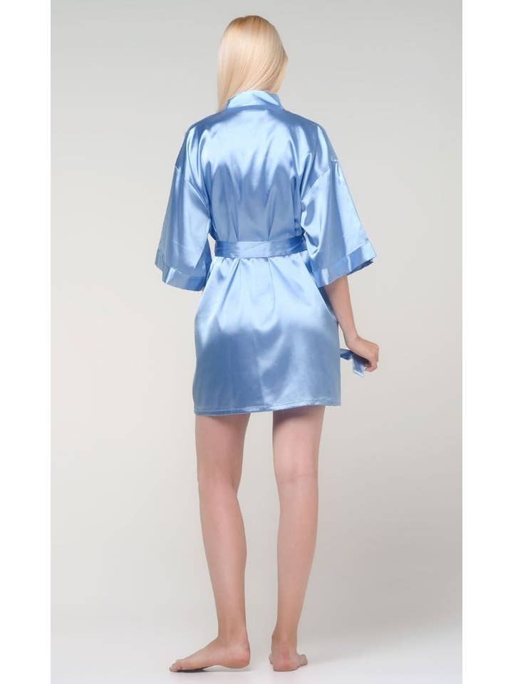 Luftig Blå LM Brands Airy Blue Satin Kimono Kort Klänning LM9060-Airy Blue för wholesale på Faire