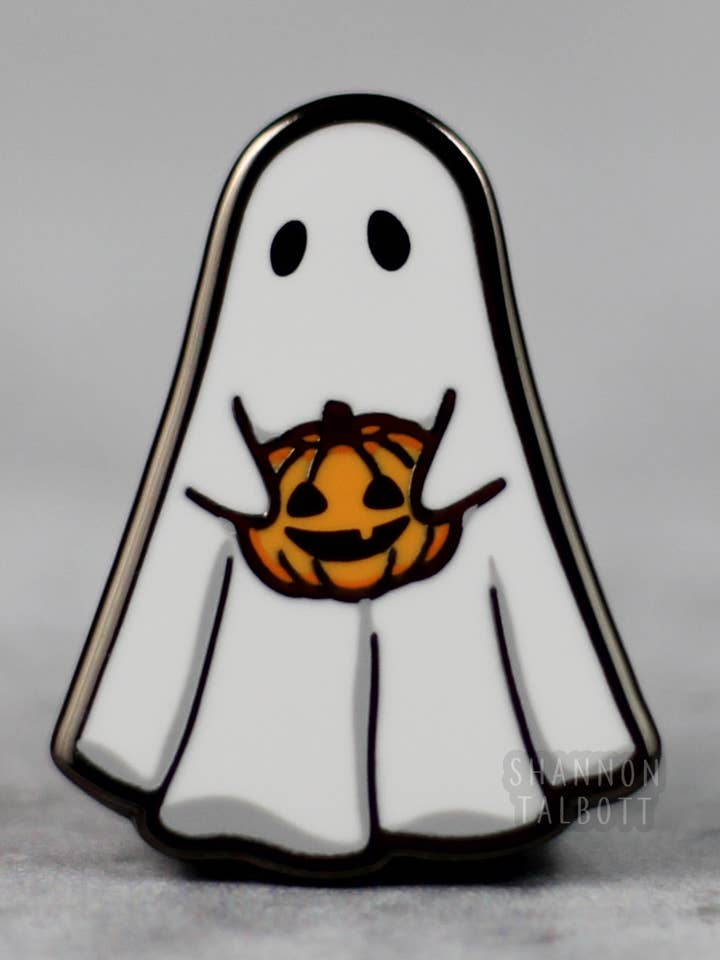 Halloween-spøgelse og græskar uhyggelig emaljepin - sort nikkel for engroshandel hos Shannon Talbott