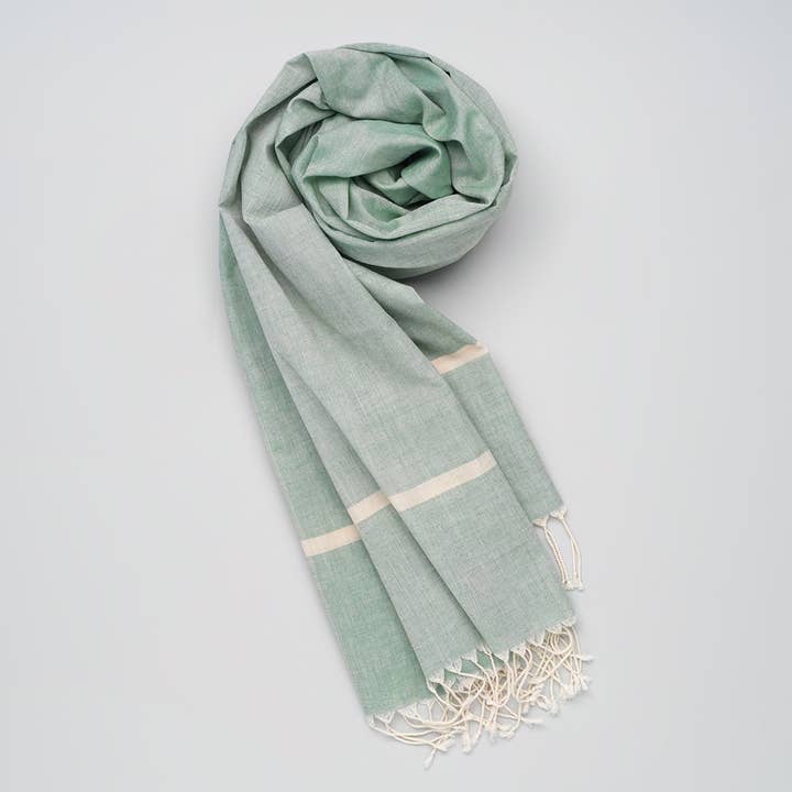 Scarf Shades Of Green With Small White Stripe On Each Border for wholesale by Kala Swaraj Foundation by Global & Green Textiles