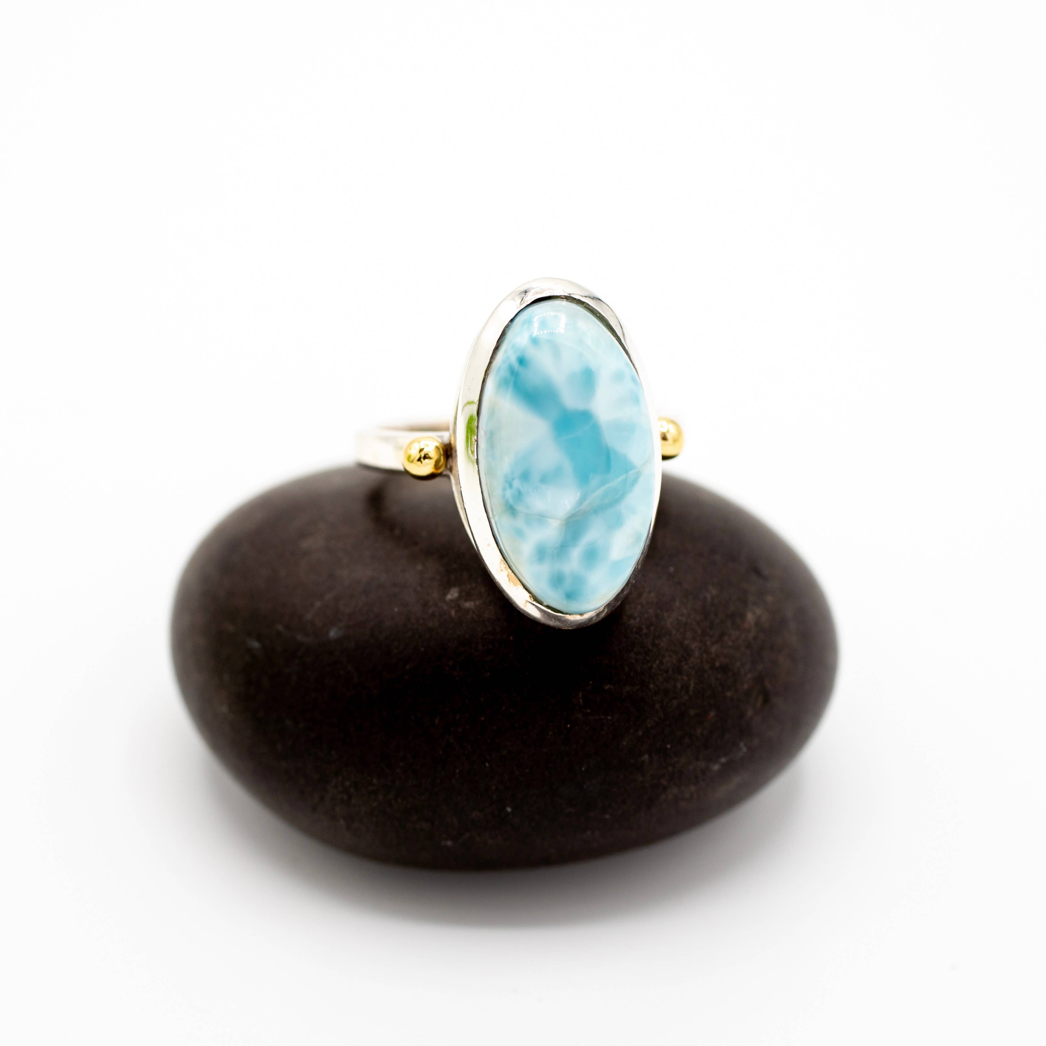 Baizaar - Wholesale Ring met een steen/solitaire ring - Zilveren Larimar Dromen Ring1