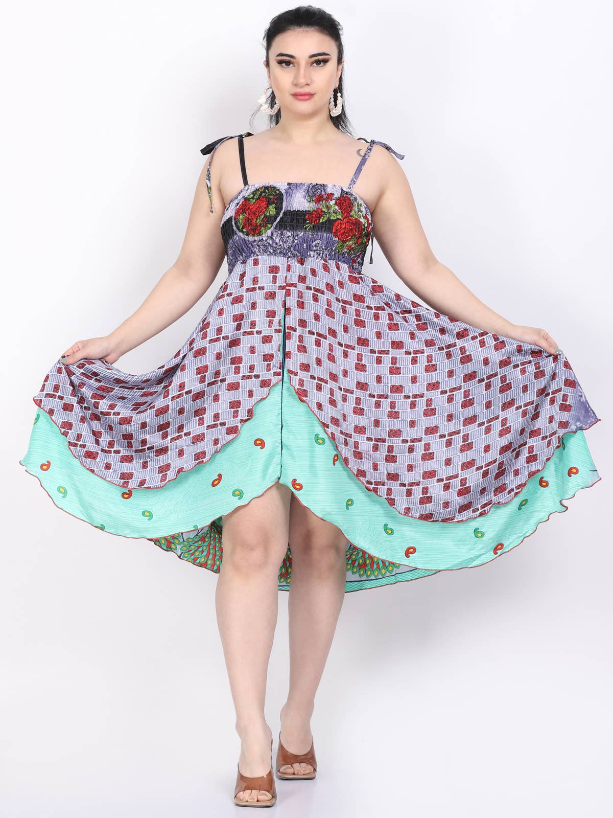 Wevez – wholesale Klänning - Dam – Kvinnor Spaghettiband Smockad Volangkant Boho Klänning Mix Parti2