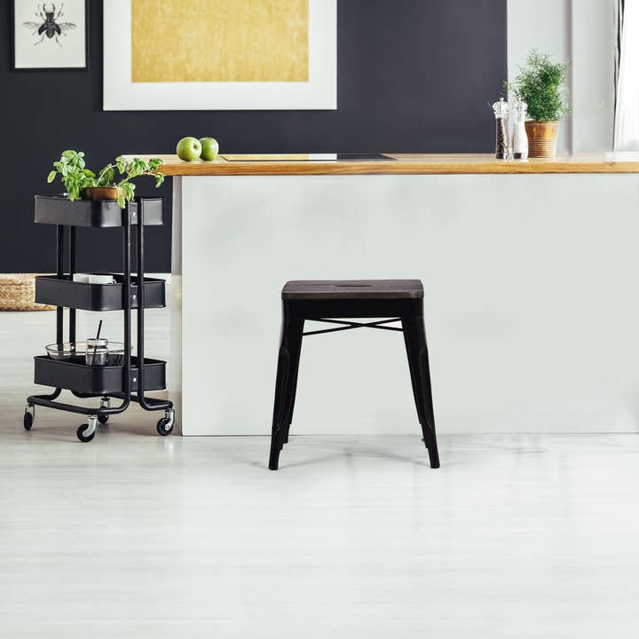 Spitiko Homes Stool Metal & wood Pickel Grey /15x15x18 for wholesale by Spitiko Homes