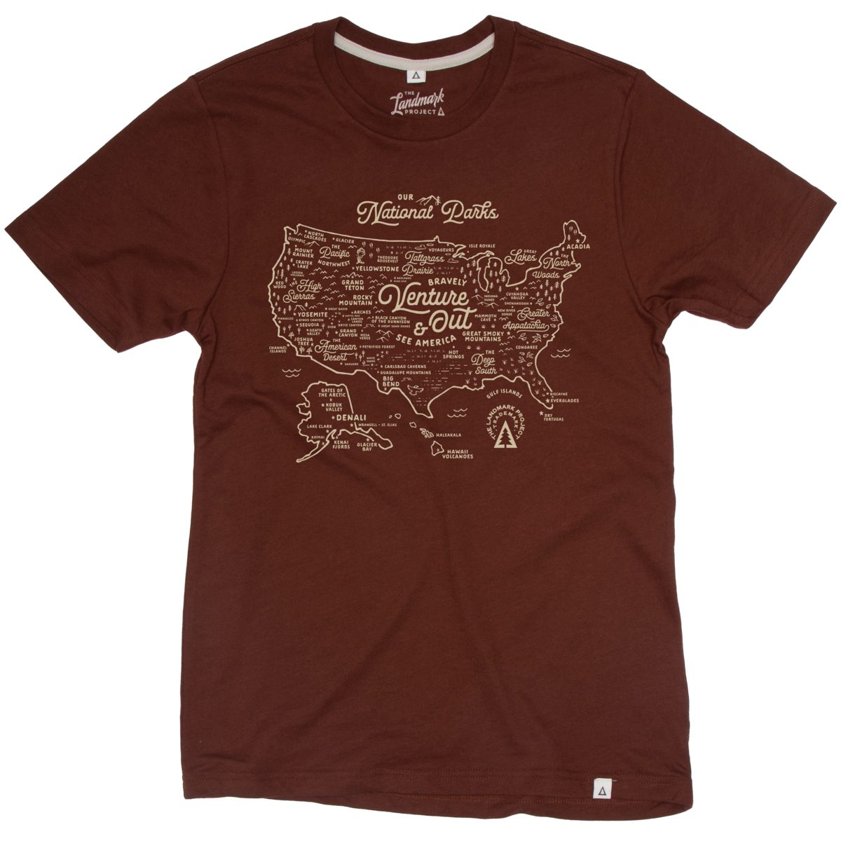 The Landmark Project - Wholesale Screen Printed T-Shirt - Unisex - National Parks Map Tee2