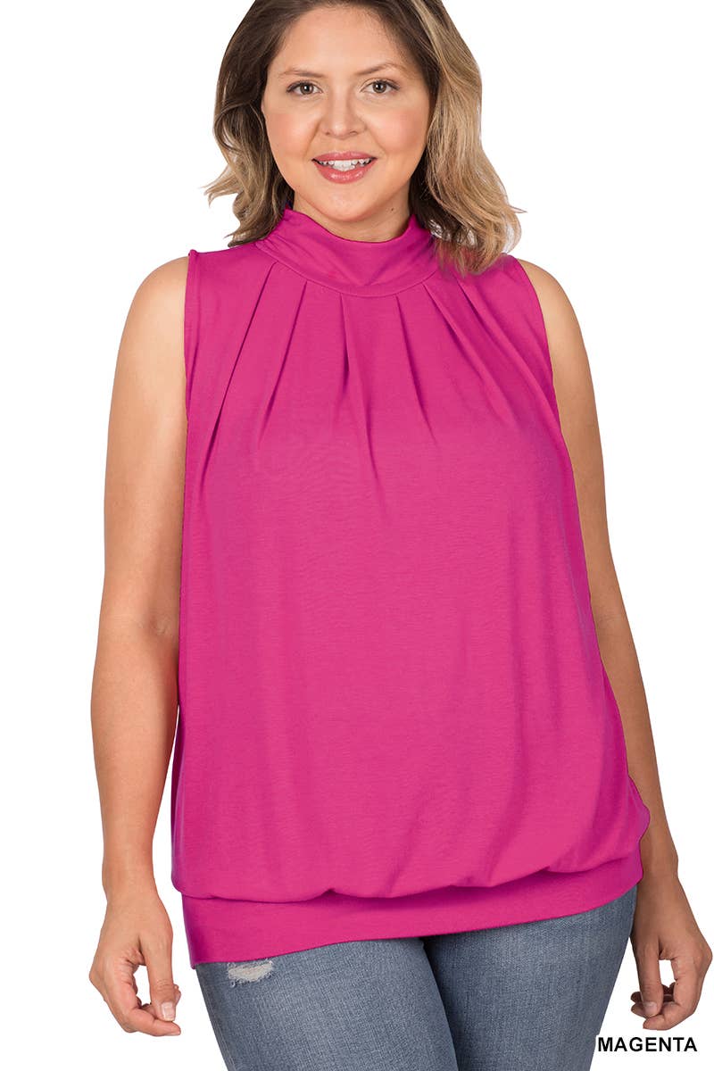 BUTTERORANGE-108508 ...SI-15592 PLUS SIZE HØJHALSET PLISSERET TOP for engroshandel på Faire11