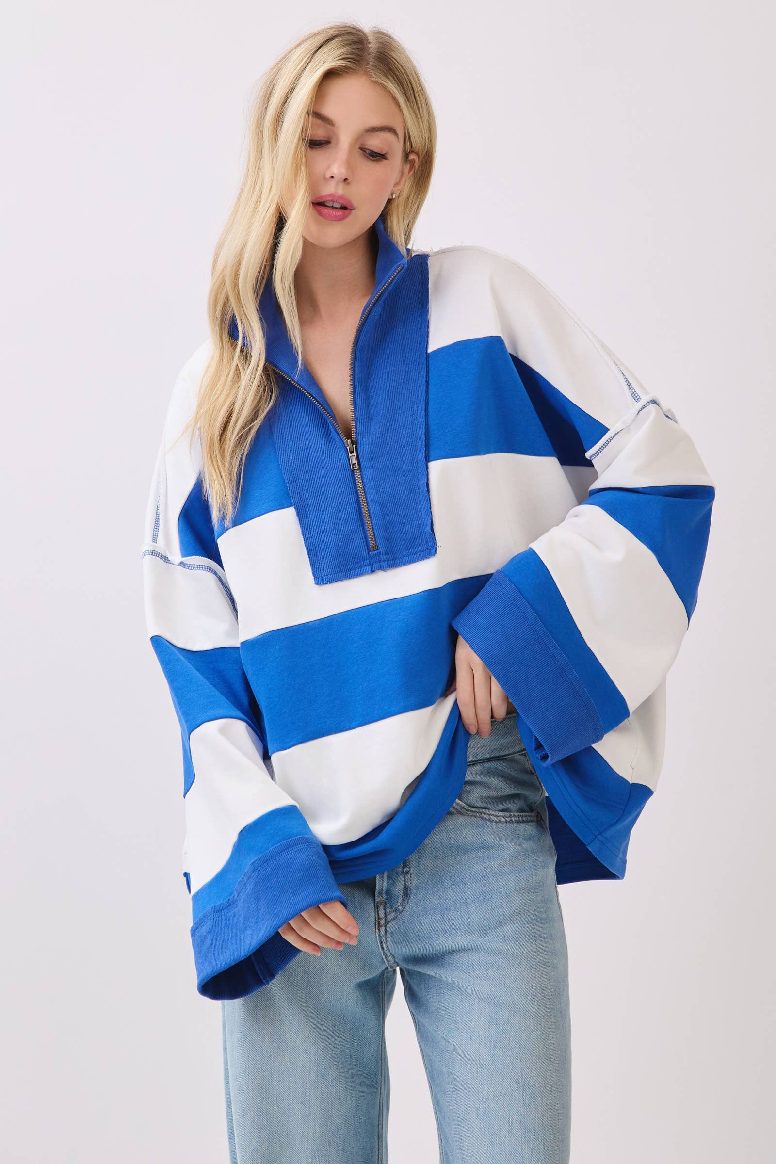 Sewn and Seen - Vente Sweat-shirt – femme - Pull à fermeture éclair rayé14