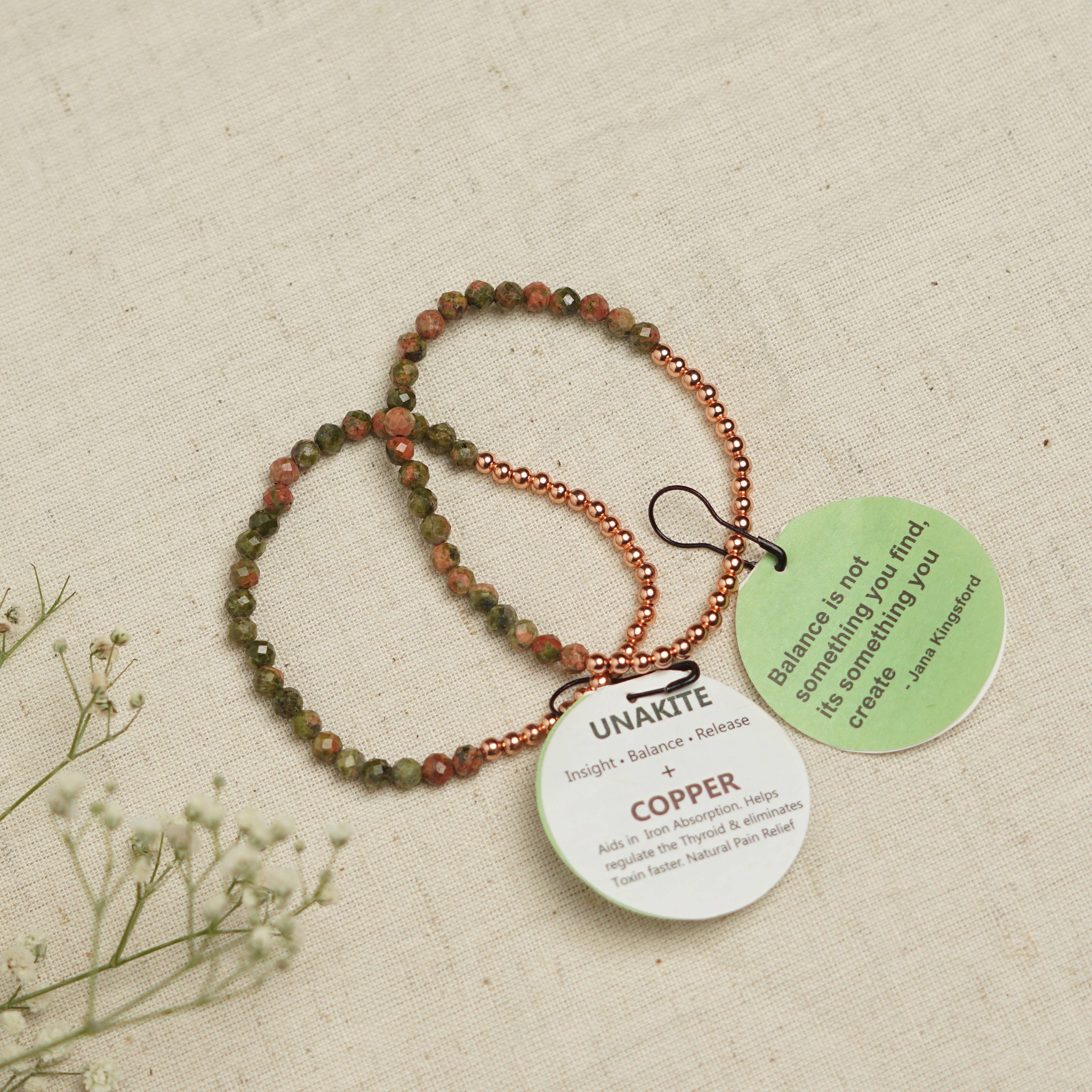 The Blue Yogi - Vendita all'ingrosso Bracciale con perline - Perle in unakite sfaccettate, delicate ed eleganti, più un1