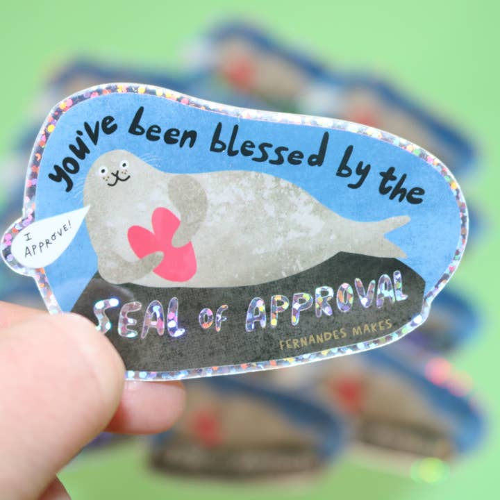 Seal Of Approval Glossy Glitter Vinyl Sticker for wholesale by Fernandes Makes