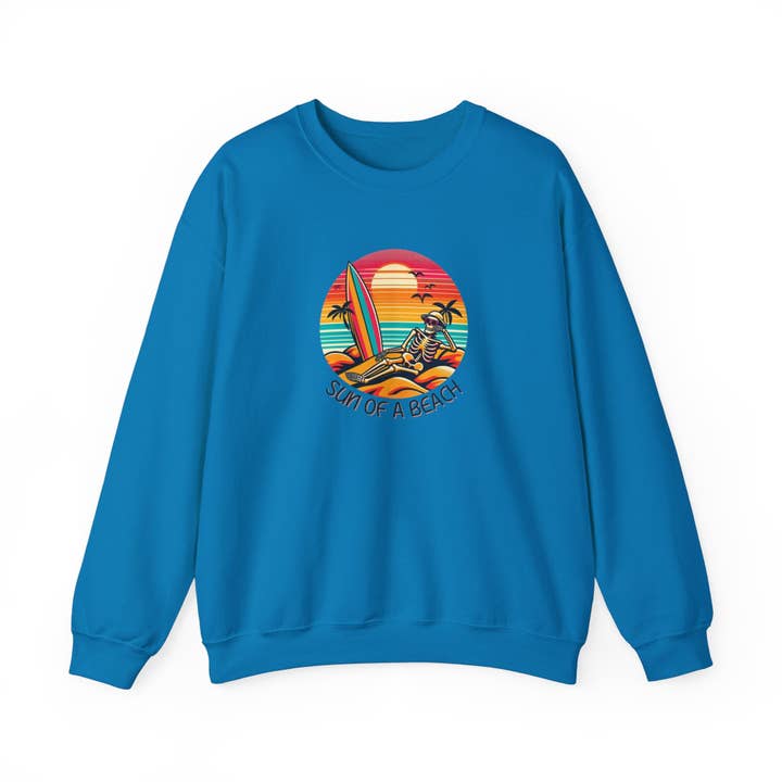 Sweat-shirt amusant de squelette "Sun of a Beach" pour la vente par Beach, Cats & Wine