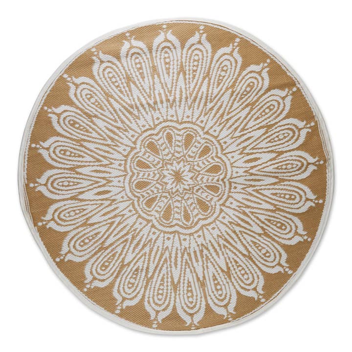 Welcome Home Unbeatable Deals - Wholesale Area Rug - Taupe Sunflower Outdoor Rug 5 Ft Round