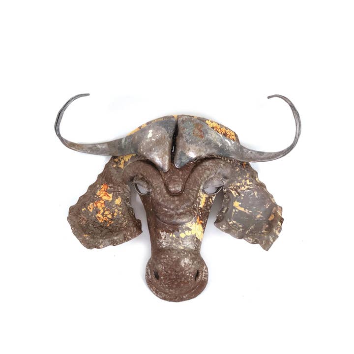 Buffalo Animal Mask Recycled Metal Wall Art for wholesale by Mbare Home + Gift