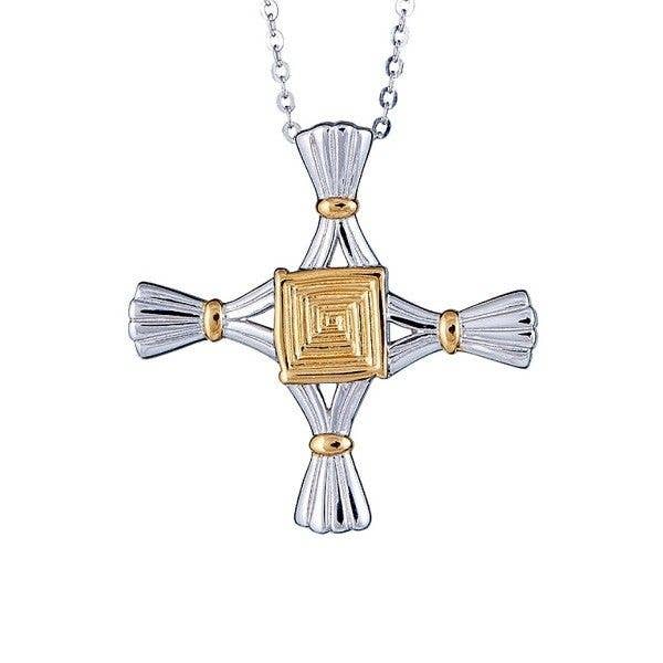 St. Brigid Cross Necklace Two Tone for wholesale by The Irish Jewelry Company