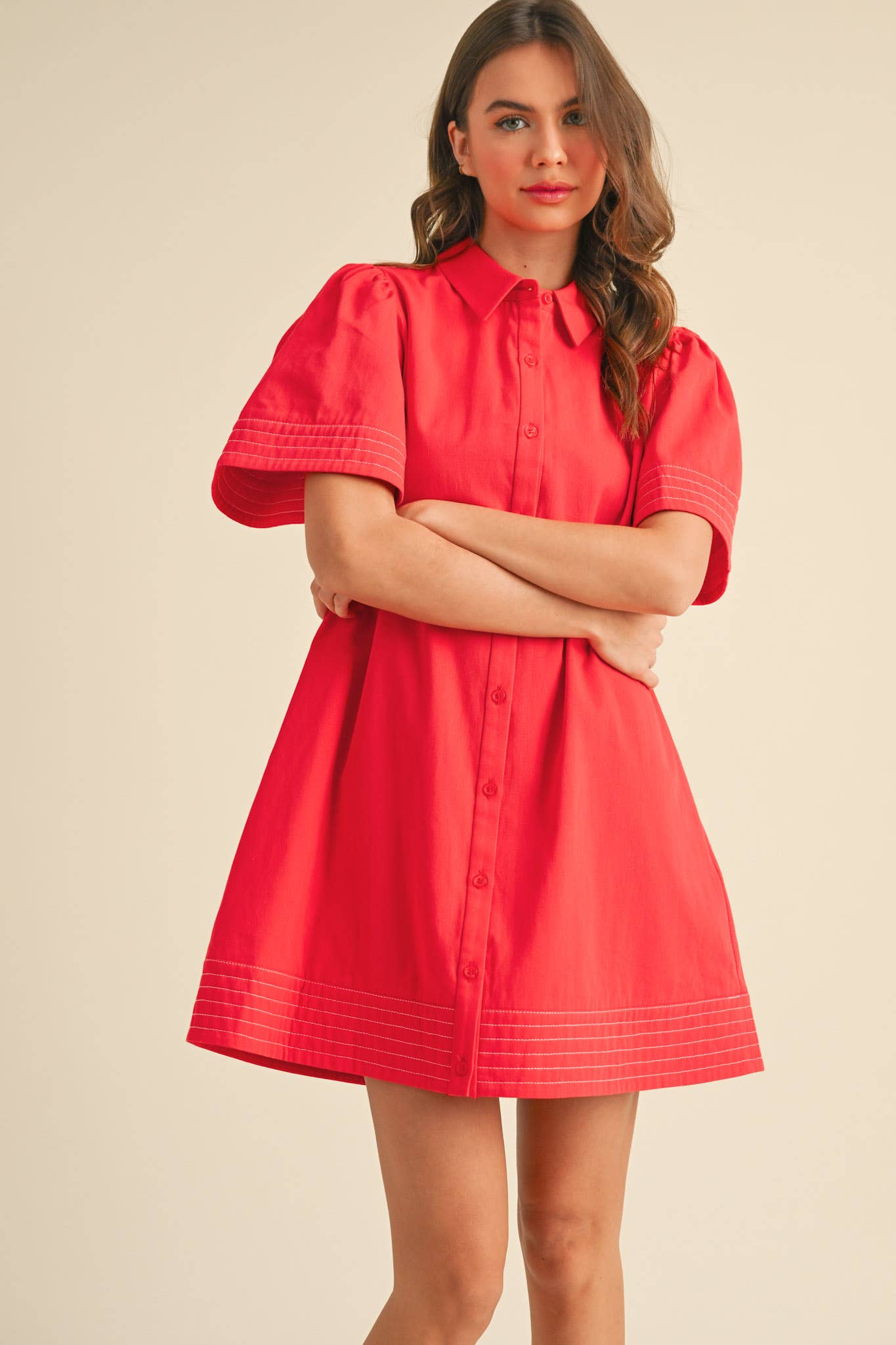 &MERCI - Wholesale Dress - Women's - SHORT SLEEVE BUTTON DOWN MINI DRESS MDR35726