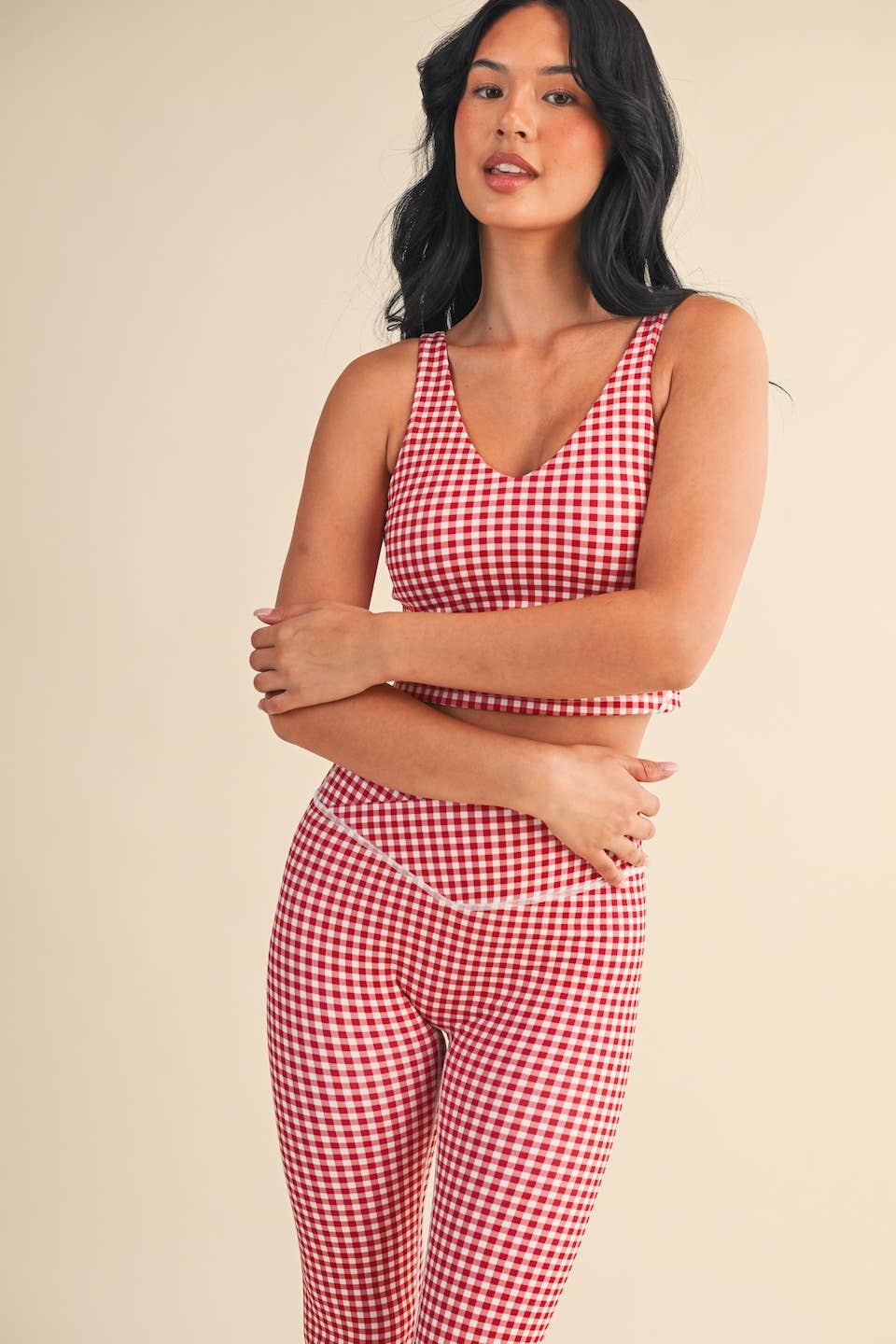 KIMBERLY C - Wholesale Sports Bra - Women's - Gingham Print Aligned Performance Cropped Tank Top11