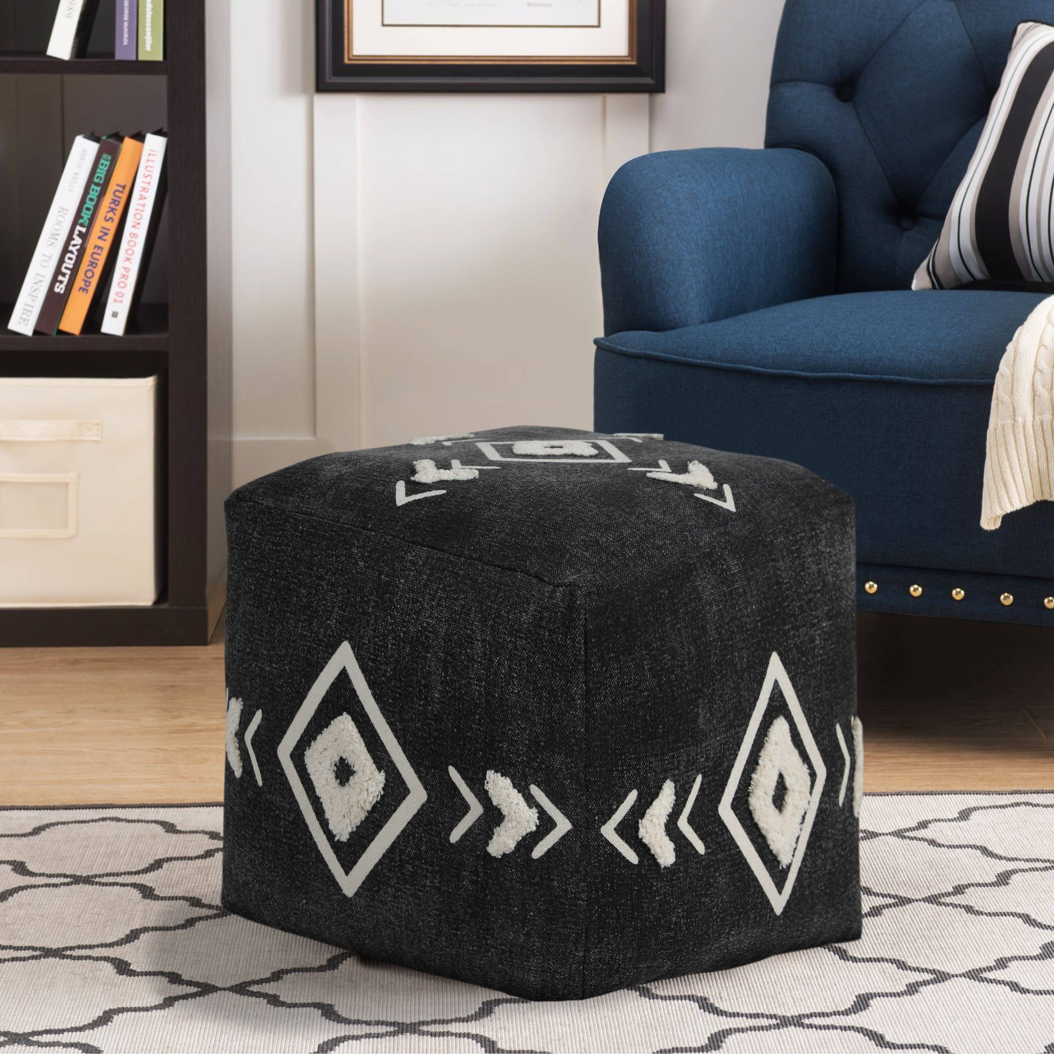 LR Home - Wholesale Pouf - Textured Diamond Medallion Pouf Ottoman4