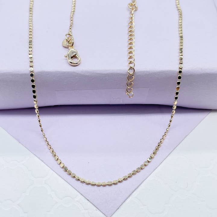 18k GF 1.6mm Dainty Flat Beaded Chain for wholesale by Milie