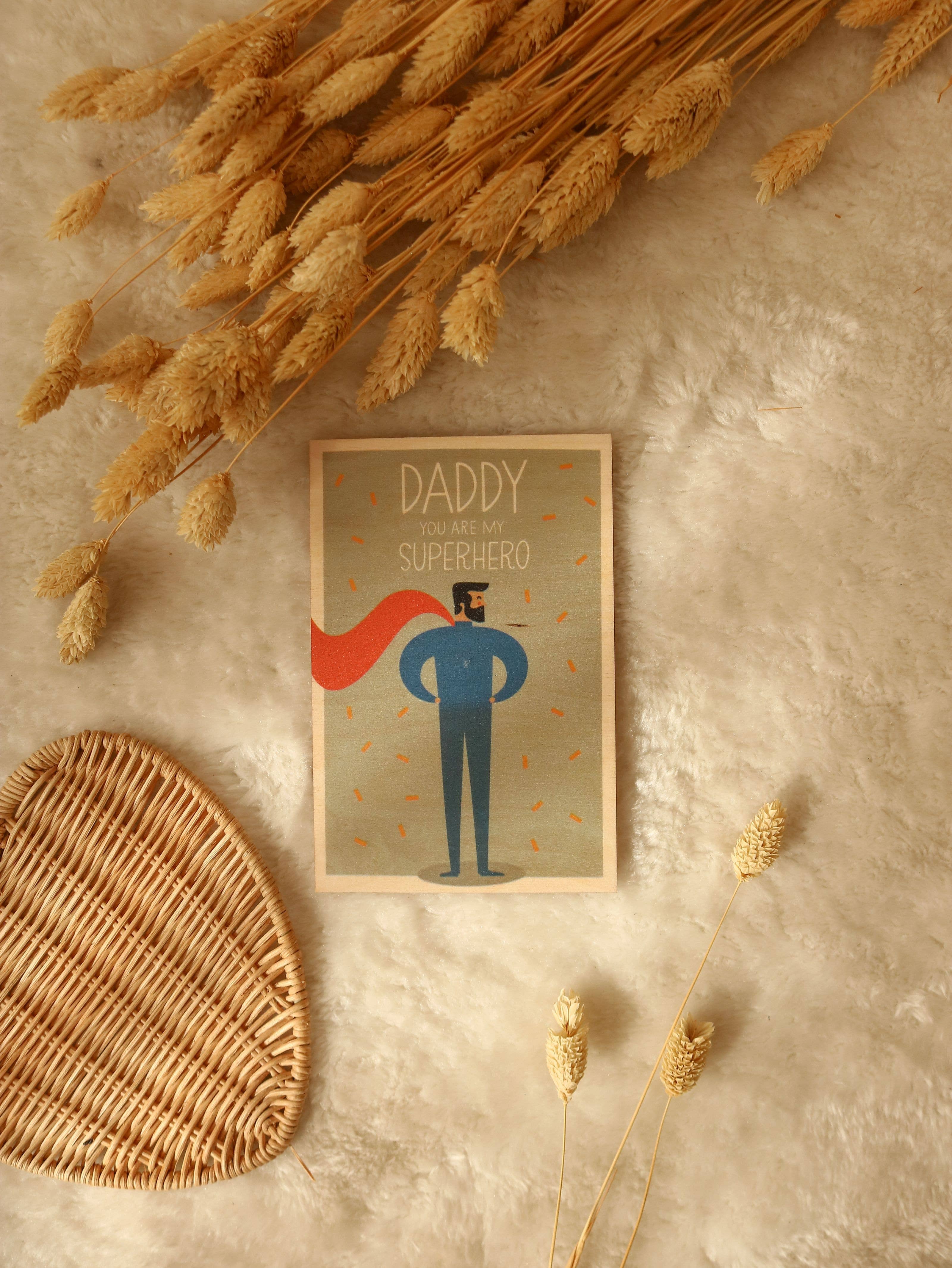 milin - Wholesale Father's Day Card - Wooden card Daddy you are my Superhero!0