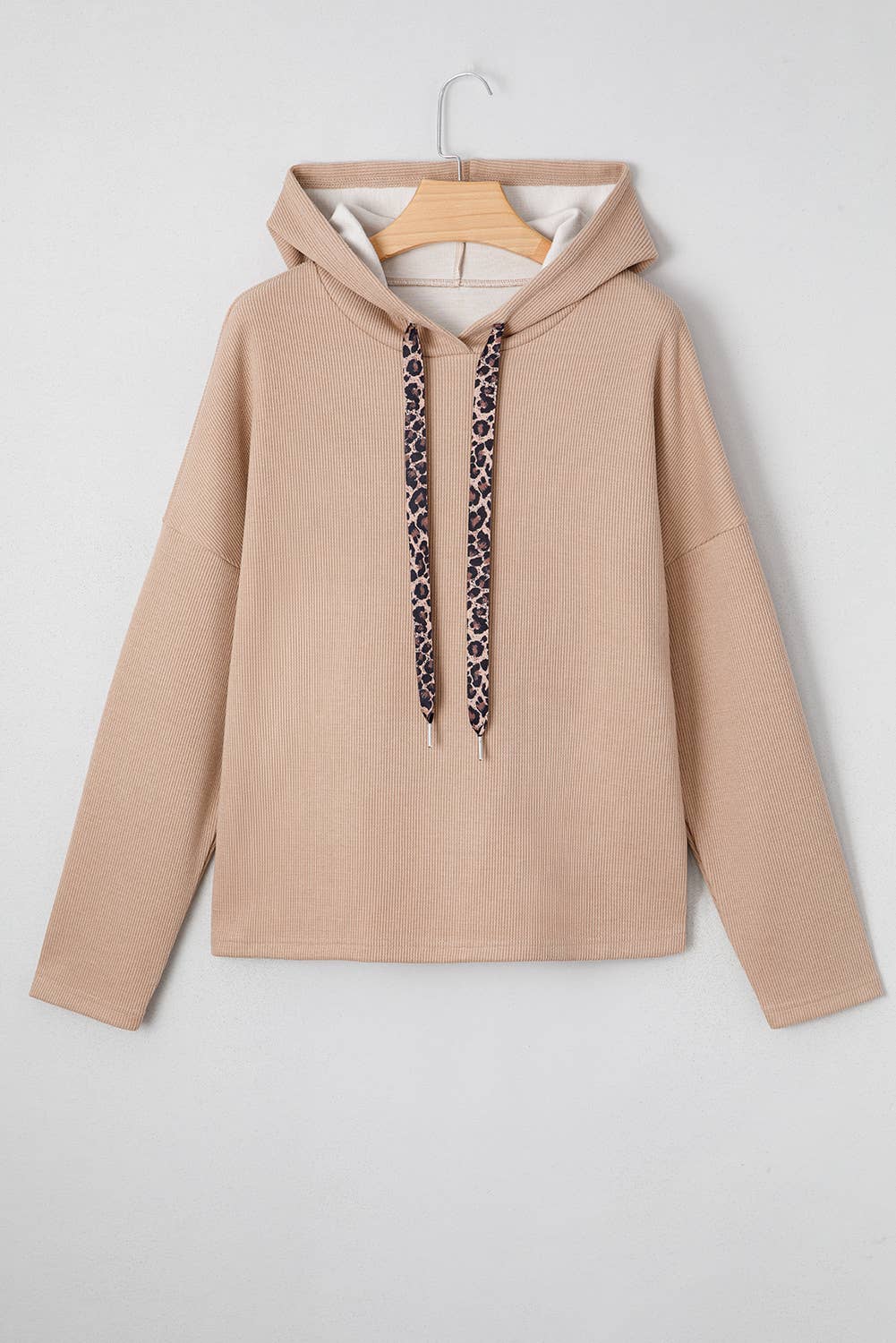 66DISCO - Vente Sweat à capuche – femme - Sweat à capuche ample à cordon en dentelle texturée thermique/imprimé léopard (S-XL)4