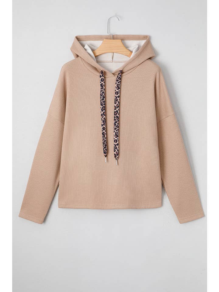 66DISCO - Vente Sweat à capuche – femme - Sweat à capuche ample à cordon en dentelle texturée thermique/imprimé léopard (S-XL)4