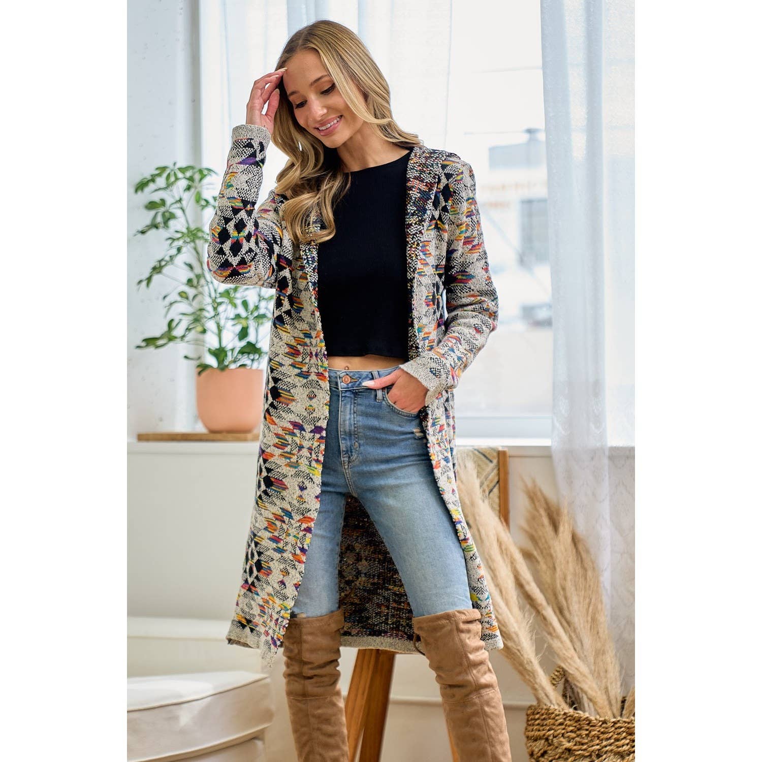FARINE D'AVOINE MULTI Cardigan à capuche multicolore en diamant arc-en-ciel en vente sur Faire4