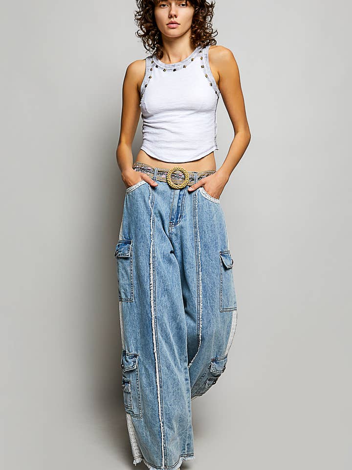 Trim Detail Side Pockets Twill Woven Pants for wholesale by Pol Clothing