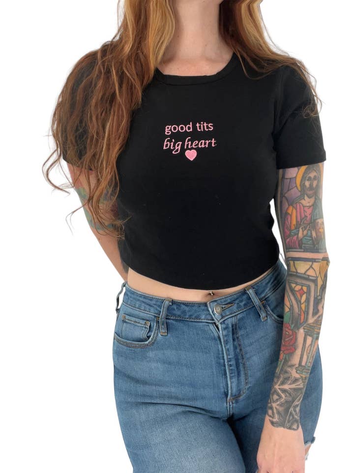 Totally Iced Out – wholesale Screen printed t-shirt – Women′s – Good Tits Big Heart Crop Top