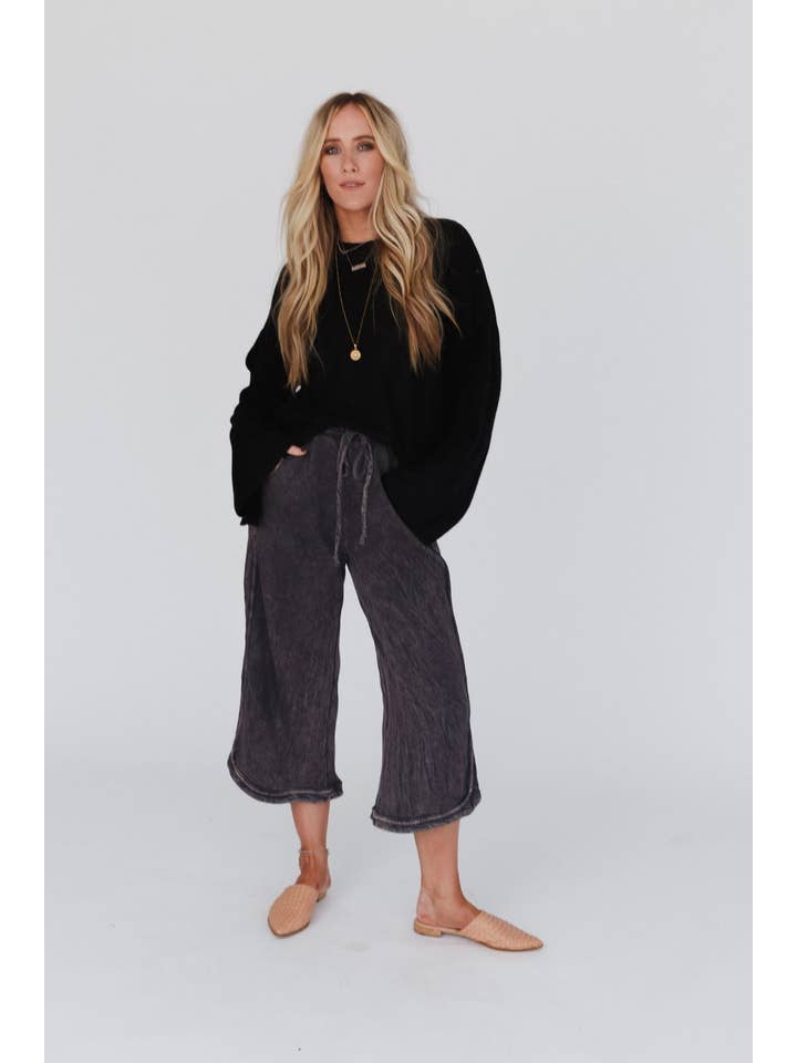 Three Bird Nest - Wholesale Pants - Women's - So Comfy Wide Leg Pant Petite Length - New Charcoal1