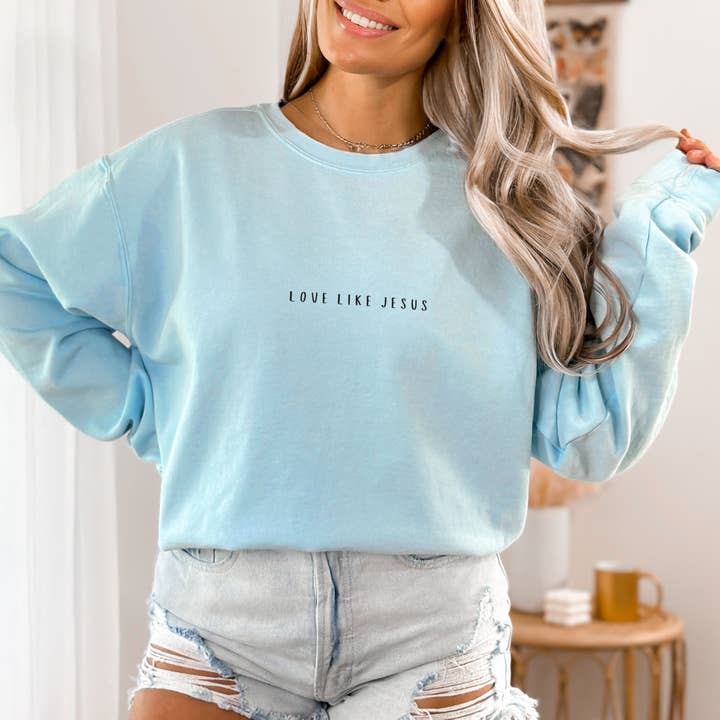 Scripted Pearl - Wholesale Sweatshirt - Women's - Love Like Jesus Embroidered Comfort Colors Sweatshirt11