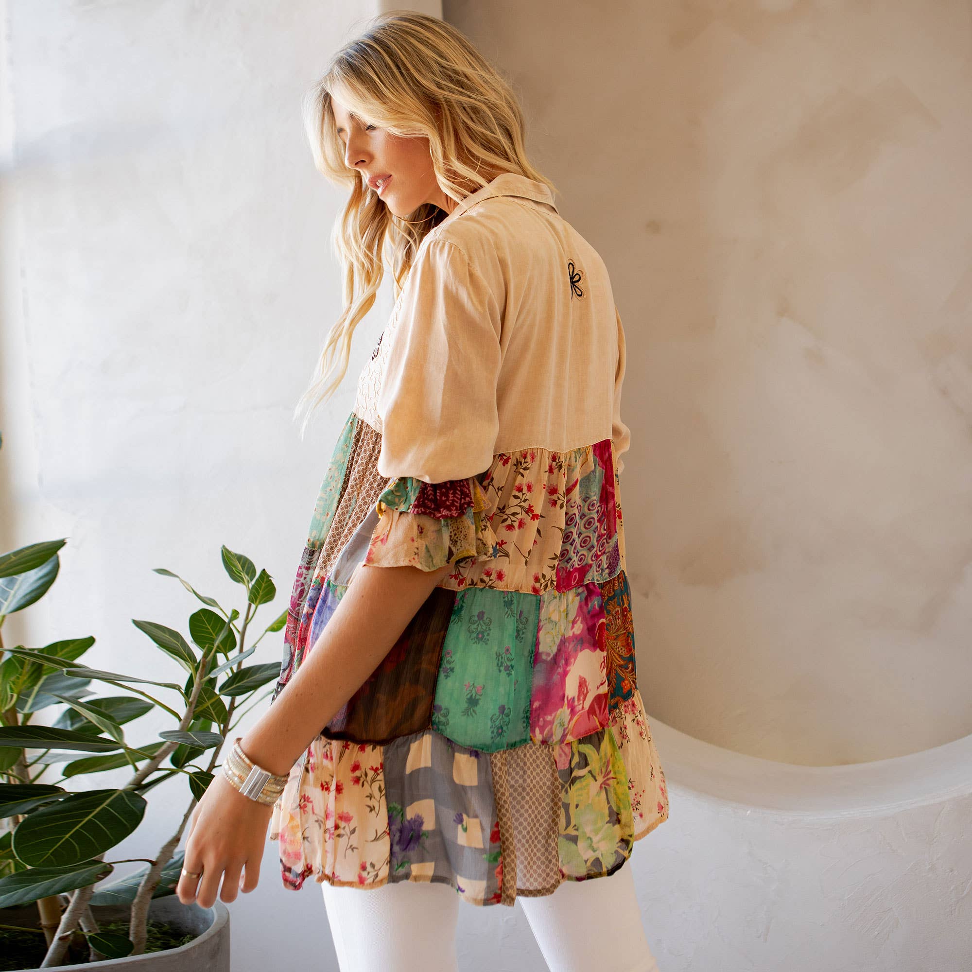 Young Threads - Wholesale Blouse - Women's - Western Denim Yoke Patchwork Tiered Tunic Top (New Color)41