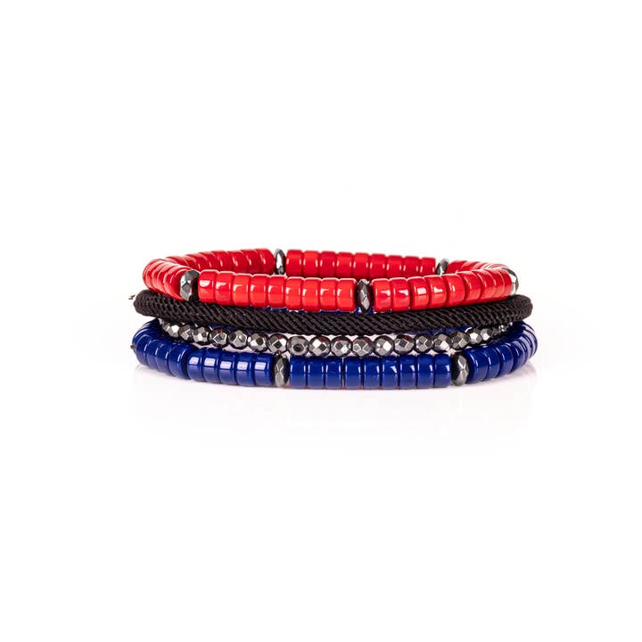Red & Blue Stone Men’s Bracelet Set for wholesale by The Dark Men
