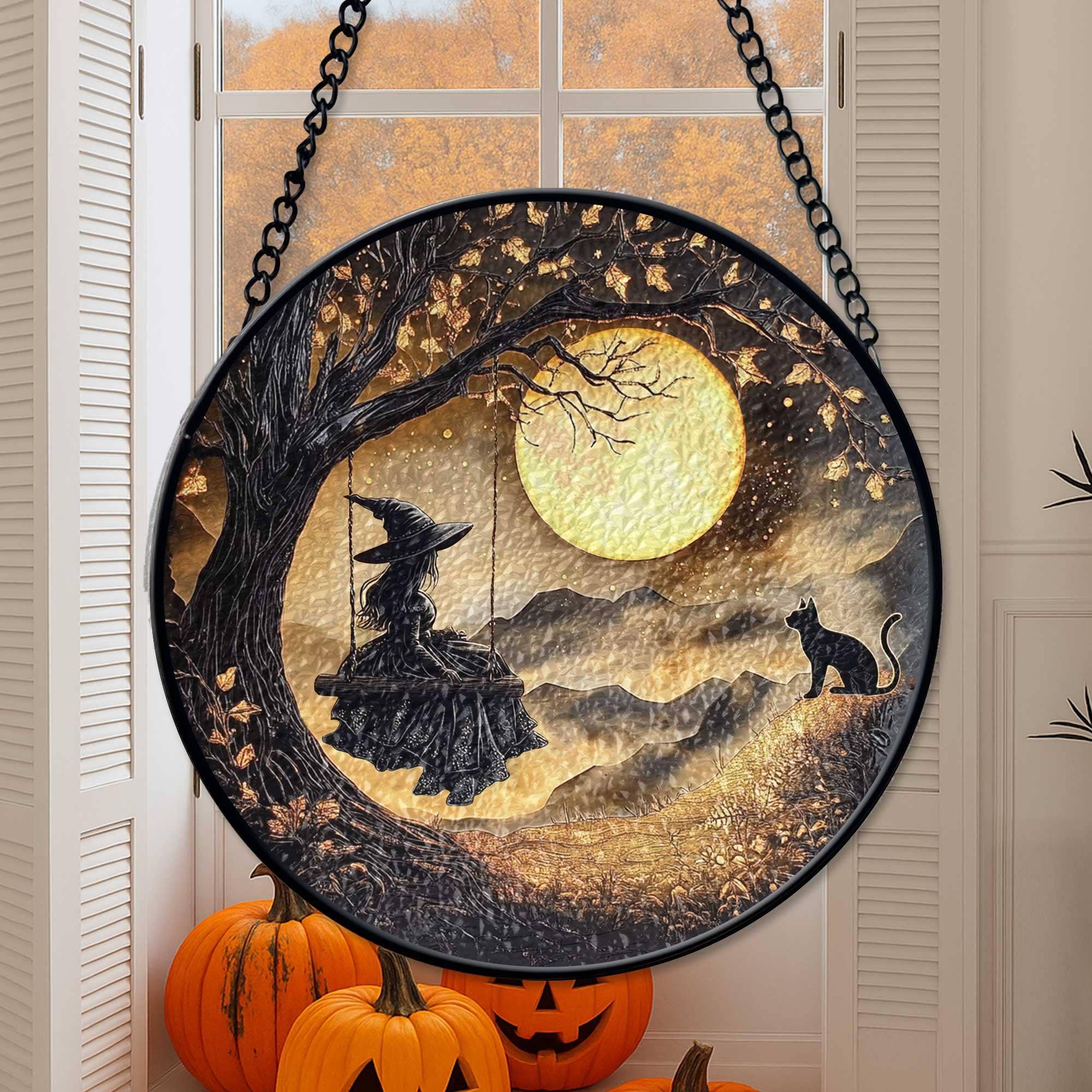 NVC Ecommerce LLC - Wholesale Suncatcher - Black Cat And Witch Suncatcher, Spooky Ornament, Halloween
0