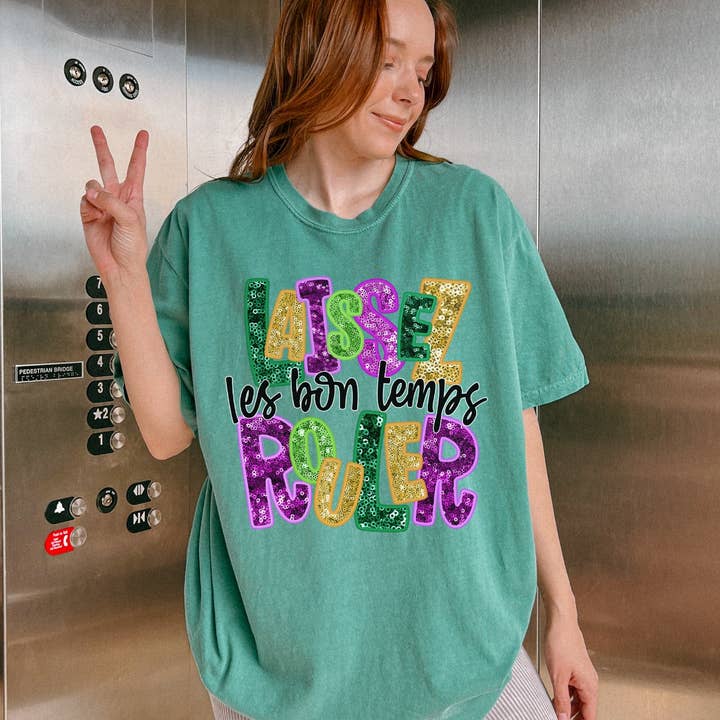 Laissez Les Bon Temps Rouler Faux Glitter CC pour la vente par MidWest Tees