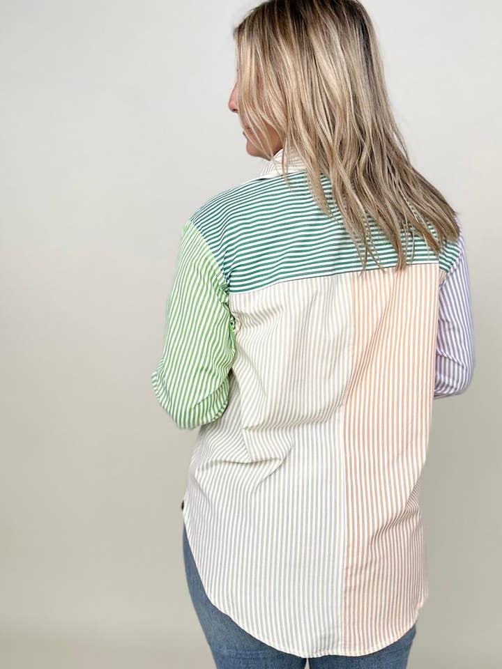 Fleur Couture - Wholesale Button Down Shirt - Women's - Davi & Dani Multicolor Mixed Stripe Button Front Top6