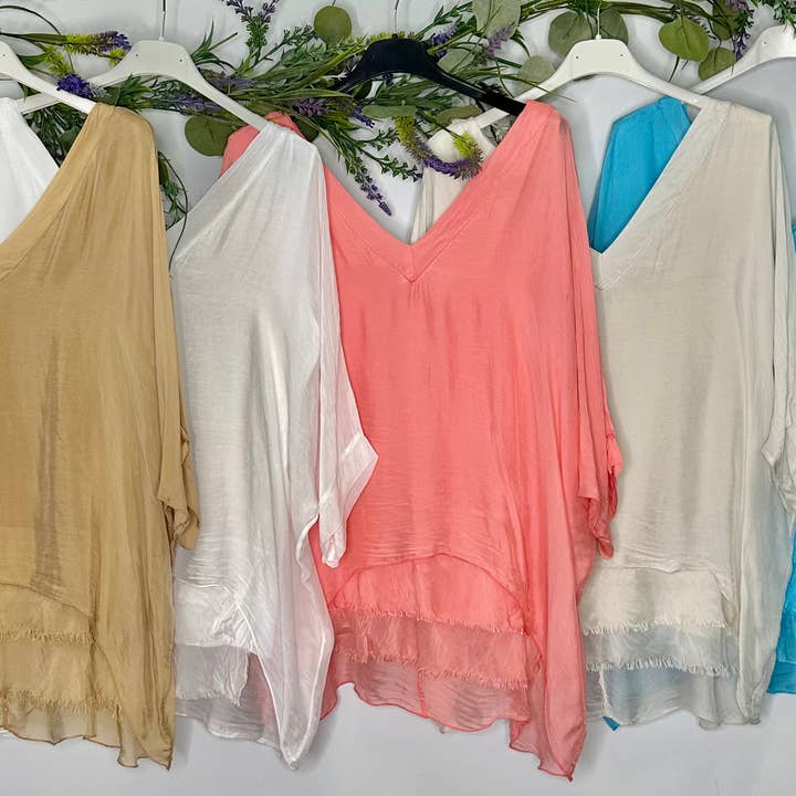 Silk Vneck Ruffle Top Summer Colors
No Tariffs Will Be Added for wholesale by Karamel Collection