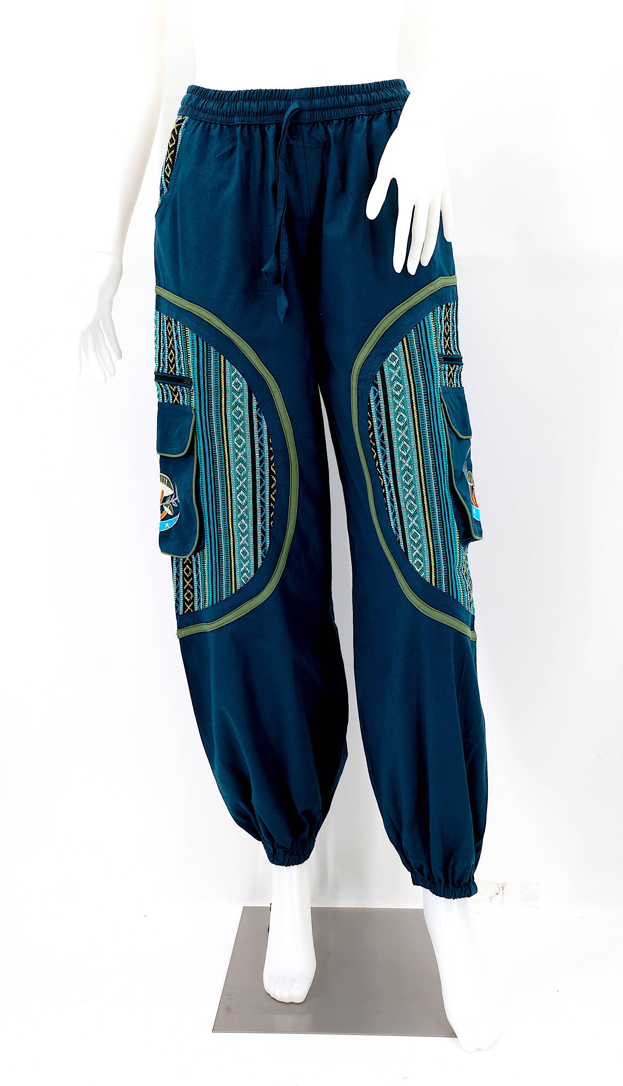 Himalaya Handmade - Venta al por mayor Pantalones - Mujer - Pantalones bohemios hechos a mano de algodón con bordado de luna y hongos estilo harem49