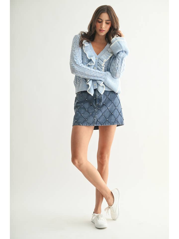 Camellia - Wholesale Cardigan - Women's - STYLIESH BLUE RUFFLED CARDIGAN1