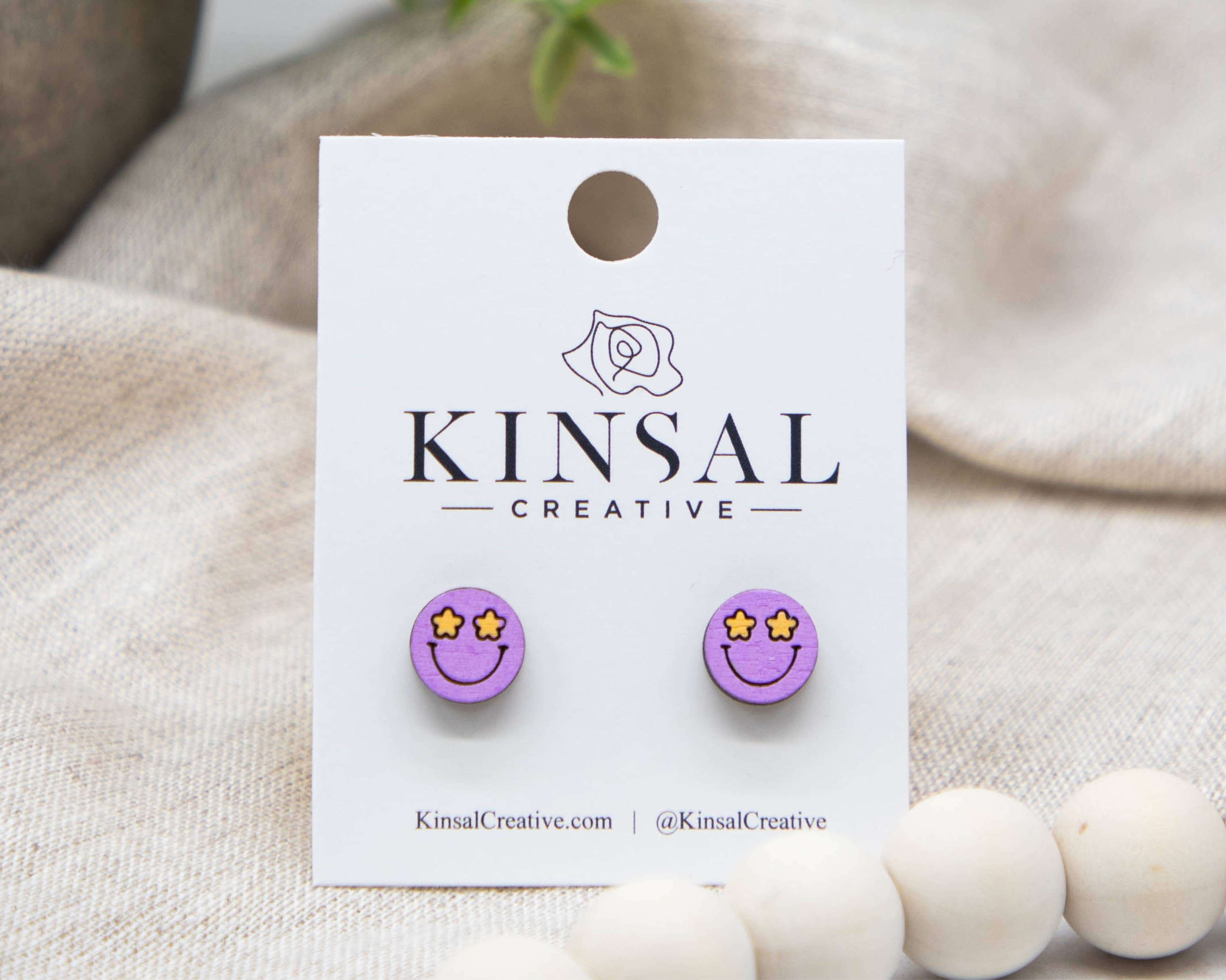 Kinsal Creative - Wholesale Stud/Post Earrings - Easter Happy Face Wood Stud Earrings5