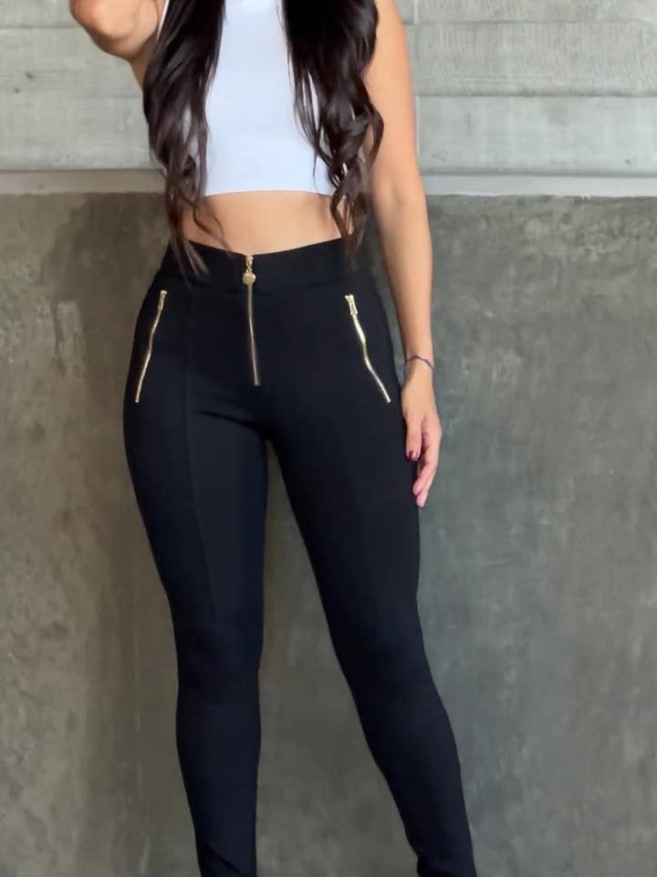 Moto Ponte Leggings met Ritsdetail voor wholesale door Veracci