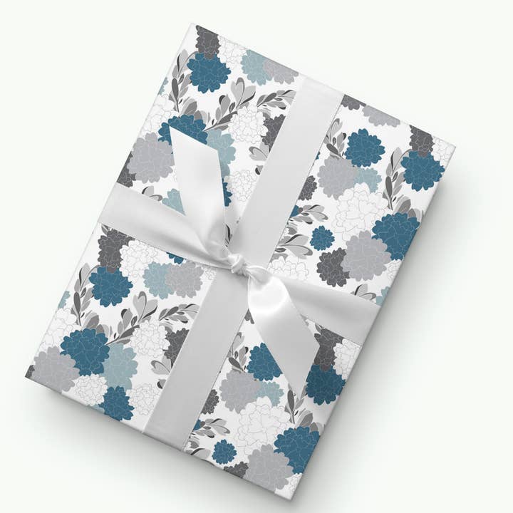 Royal Mum Blue Floral Wrapping Paper for wholesale by Kartoti Designs