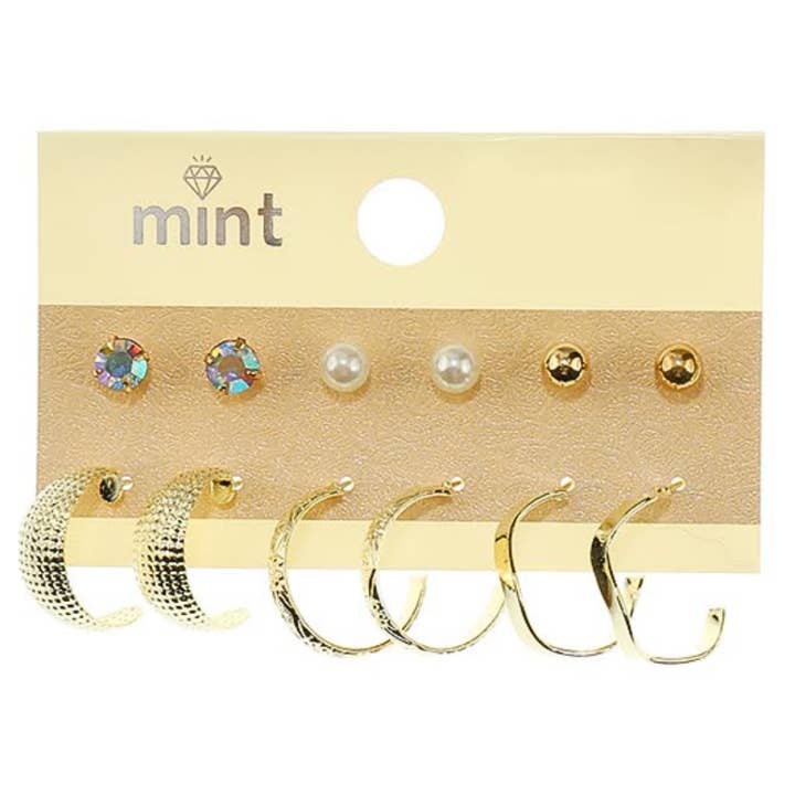 6 Pair Hoop & Stud Earring Set for wholesale by Atlas Fashion