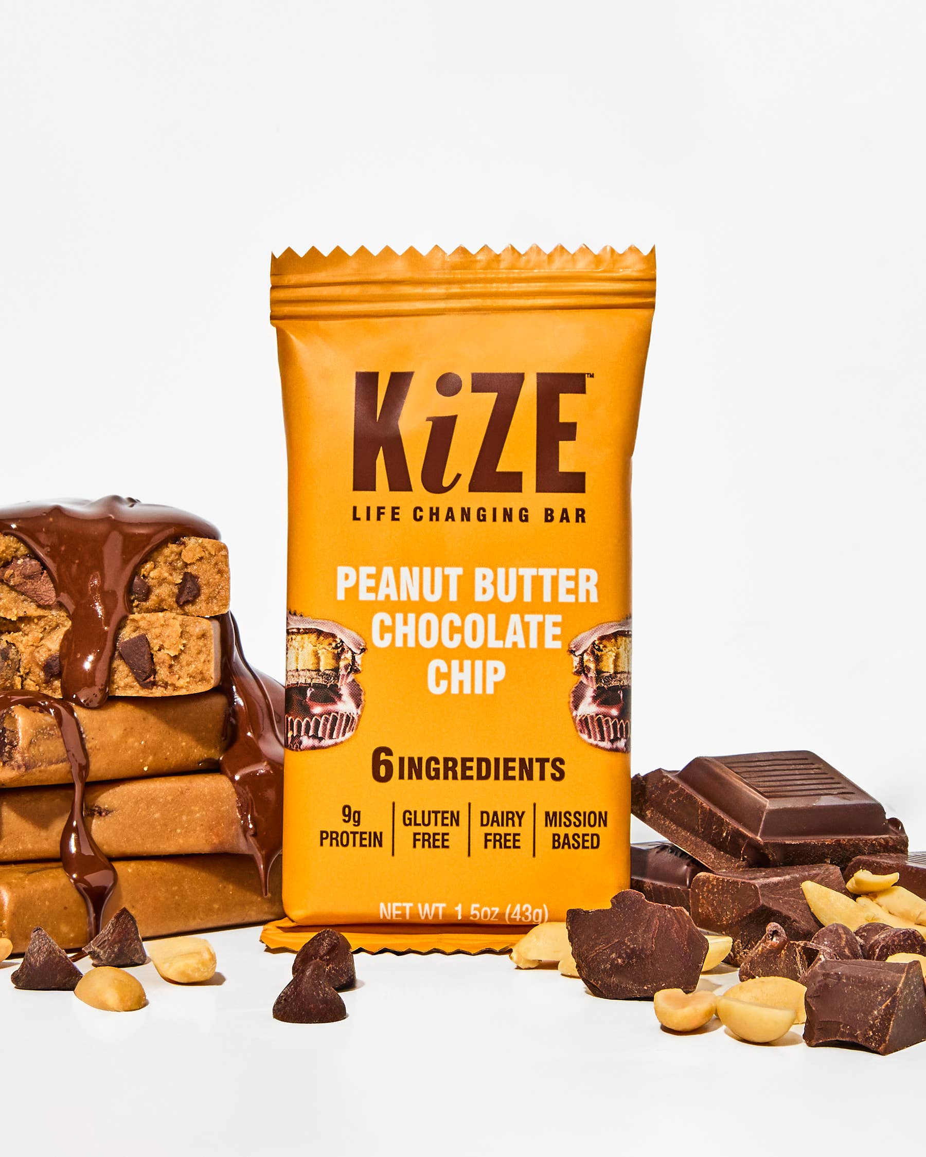 KiZE Life Changing Bars - Wholesale Snack Bar - Peanut Butter Chocolate Chip, Protein Snack Bar, 1.5oz, 10ct2