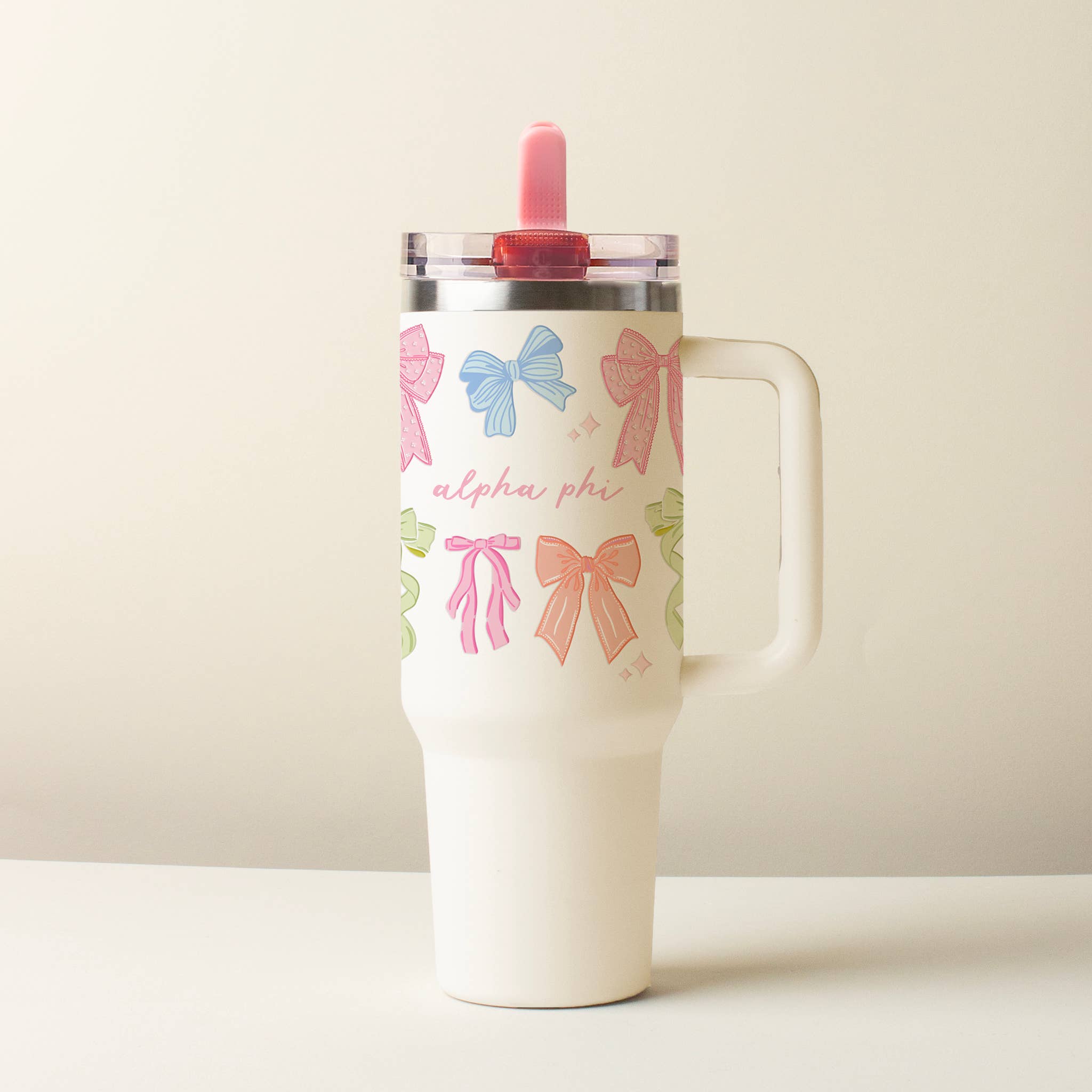 The Darling Effect - Wholesale Insulated Mug/Tumbler - 40oz Sorority Lifestyle Flip Straw Tumbler - Bow Affair4