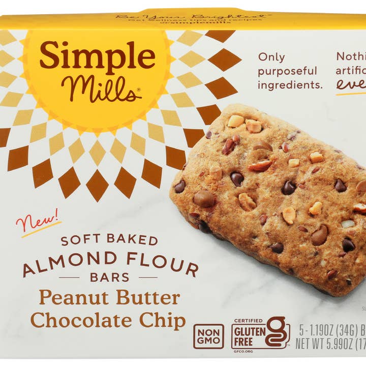 KeHE Distributors, LLC - Wholesale Snack Bar - Simple Mills Bar Soft Baked Peanut butter Choc Almond 5.99oz0